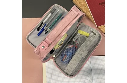 Etui școlar - penar roz cu mânere