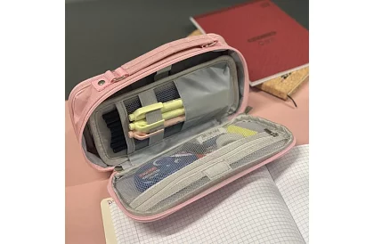 Etui școlar - penar roz cu mânere