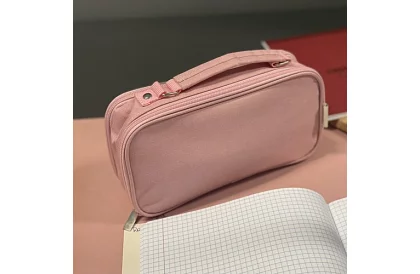 Etui școlar - penar roz cu mânere