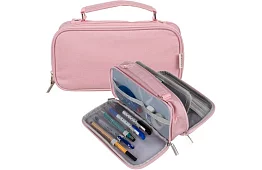 Etui școlar - penar roz cu mânere