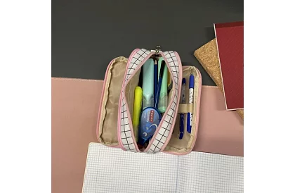 Cutie de școală extensibilă - penar în carouri