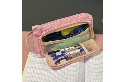 Etui școlar - penar roz cu mânere