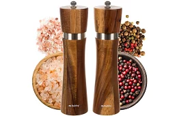 Măcinile manuale din lemn de acacia pentru condimente - set de 2 bucăți