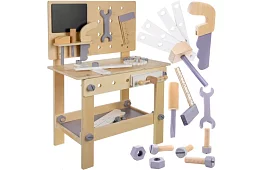 Masă de lucru din lemn cu unelte