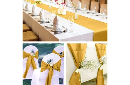 Culoar de satin auriu – șerpa pentru masă 900 × 36 cm