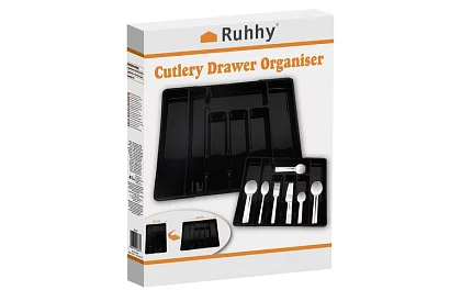 Organizator din bambus pentru sertare – suport de tacâmuri negru