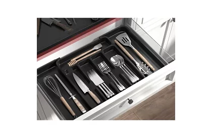 Organizator din bambus pentru sertare – suport de tacâmuri negru