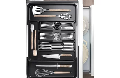 Organizator din bambus pentru sertare – suport de tacâmuri negru