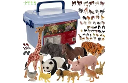 Animale din plastic – 48 de animale în valiză