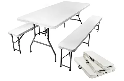 Masa de lucru pliabilă 180 cm + 2 bănci