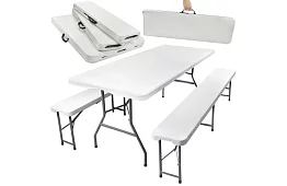 Masa de lucru pliabilă 180 cm + 2 bănci