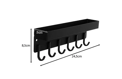 Raft magnetic de perete cu cârlige – 6 cârlige