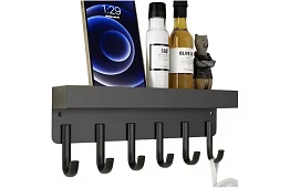 Raft magnetic de perete cu cârlige – 6 cârlige