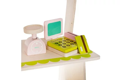 Stand de vânzare din lemn cu accesorii