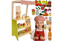 Stand de vânzare din lemn cu accesorii