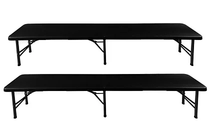 Masa de lucru pliabilă neagră 180 cm + 2 bănci