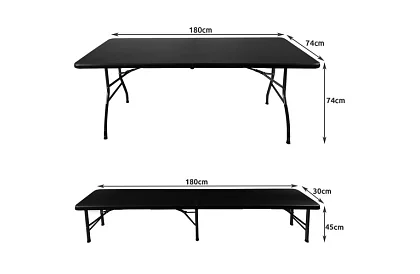 Masa de lucru pliabilă neagră 180 cm + 2 bănci
