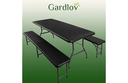 Masa de lucru pliabilă neagră 180 cm + 2 bănci