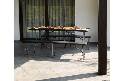 Masa de lucru pliabilă neagră 180 cm + 2 bănci