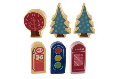 Blocuri de lemn oraș 100 bucăți cu suport și sortator de forme