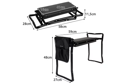 Bancă de grădină pliabilă 3 în 1 – bancă, scaun și organizator cu unelte