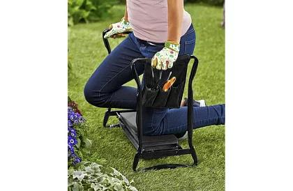 Bancă de grădină pliabilă 3 în 1 – bancă, scaun și organizator cu unelte