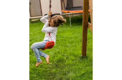 Leagăna pentru copii suspendată pe frânghii – din plastic - roșie