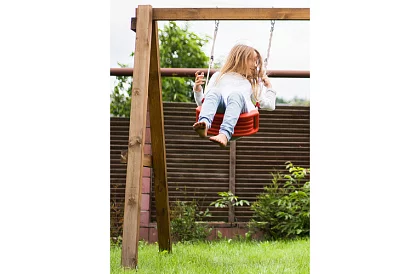 Leagăna pentru copii suspendată pe frânghii – din plastic - roșie