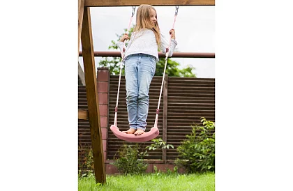 Leagăna pentru copii suspendată pe frânghii – din plastic – roz