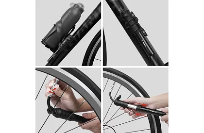 Pompa manuală din aluminiu pentru biciclete + suport