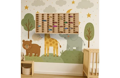 Camion raft de lemn - organizator pentru mașinuțe - 80 de compartimente