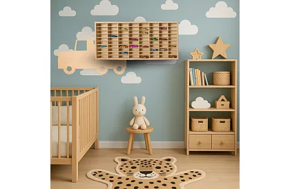 Camion raft de lemn - organizator pentru mașinuțe - 80 de compartimente