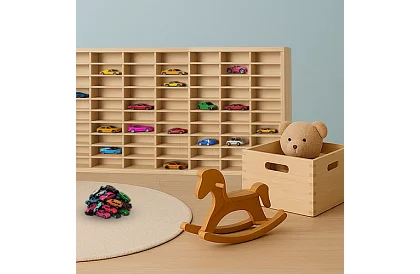 Camion raft de lemn - organizator pentru mașinuțe - 80 de compartimente