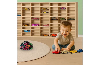 Camion raft de lemn - organizator pentru mașinuțe - 80 de compartimente