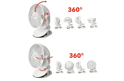Ventilator wireless cu clemă - alb - încărcare USB-C 1200 mAh