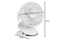 Ventilator wireless cu clemă - alb - încărcare USB-C 1200 mAh