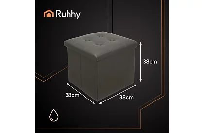 Taburet pliabil cu spațiu de depozitare – puf gri