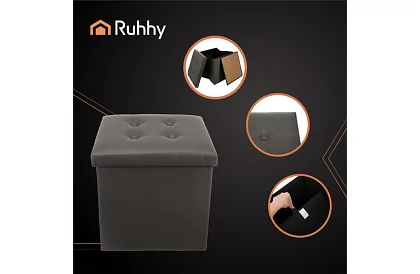 Taburet pliabil cu spațiu de depozitare – puf gri