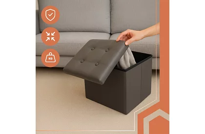 Taburet pliabil cu spațiu de depozitare – puf gri