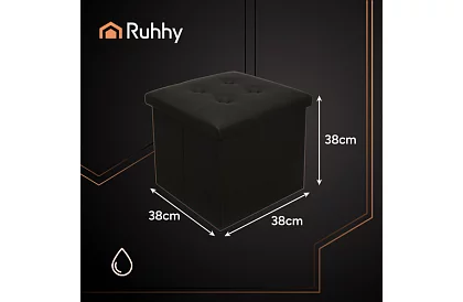 Taburet pliabil cu spațiu de depozitare – puf negru