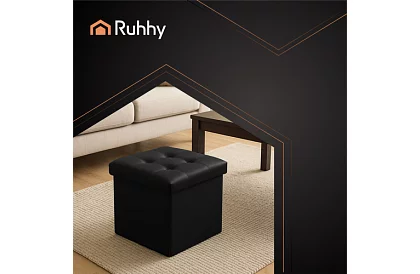 Taburet pliabil cu spațiu de depozitare – puf negru