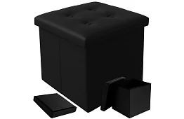 Taburet pliabil cu spațiu de depozitare – puf negru