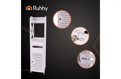 Dulap de baie cu suport pentru hârtie igienică – alb