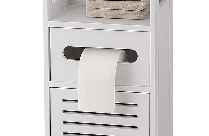 Dulap de baie cu suport pentru hârtie igienică – alb