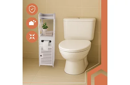 Dulap de baie cu suport pentru hârtie igienică – alb