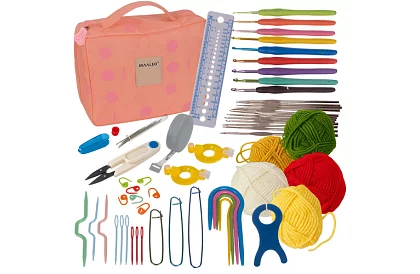 Set de croșetat în husă cu accesorii – 58 piese