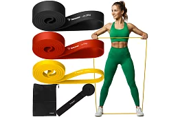 Banda de rezistență pentru fitness 2-30 kg – set de 3 benzi + cârlig