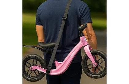 Bicicletă ușoară pentru copii roz – 12 roți + curea de umăr