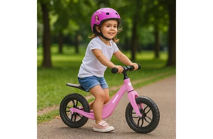 Bicicletă ușoară pentru copii roz – 12 roți + curea de umăr