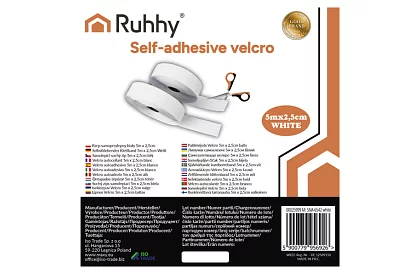 Fâșie autocolantă de velcro 2,5 x 500 cm – albă
